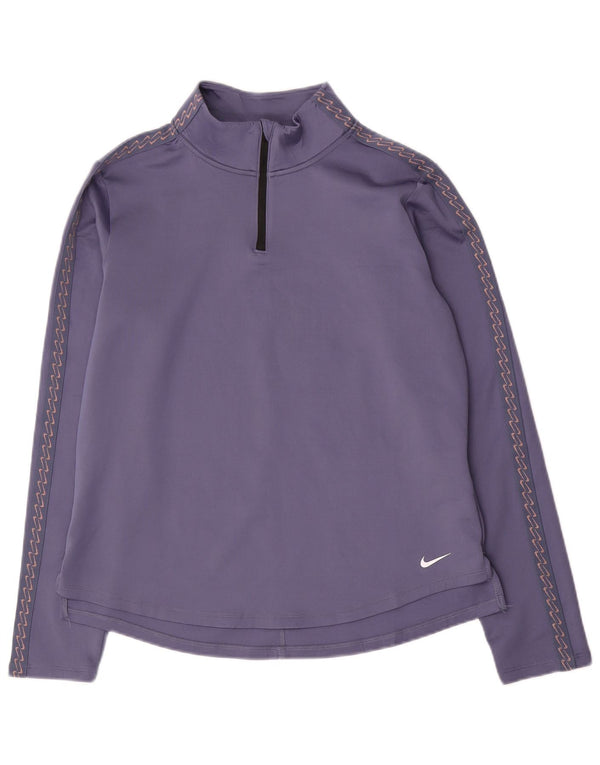 Top gráfico feminino Nike Therma-Fit com decote em zíper e manga comprida UK 14 médio roxo
