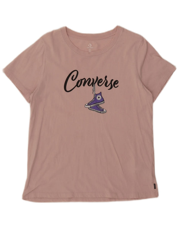 Camiseta feminina Converse com estampa gráfica UK 14 grande algodão rosa