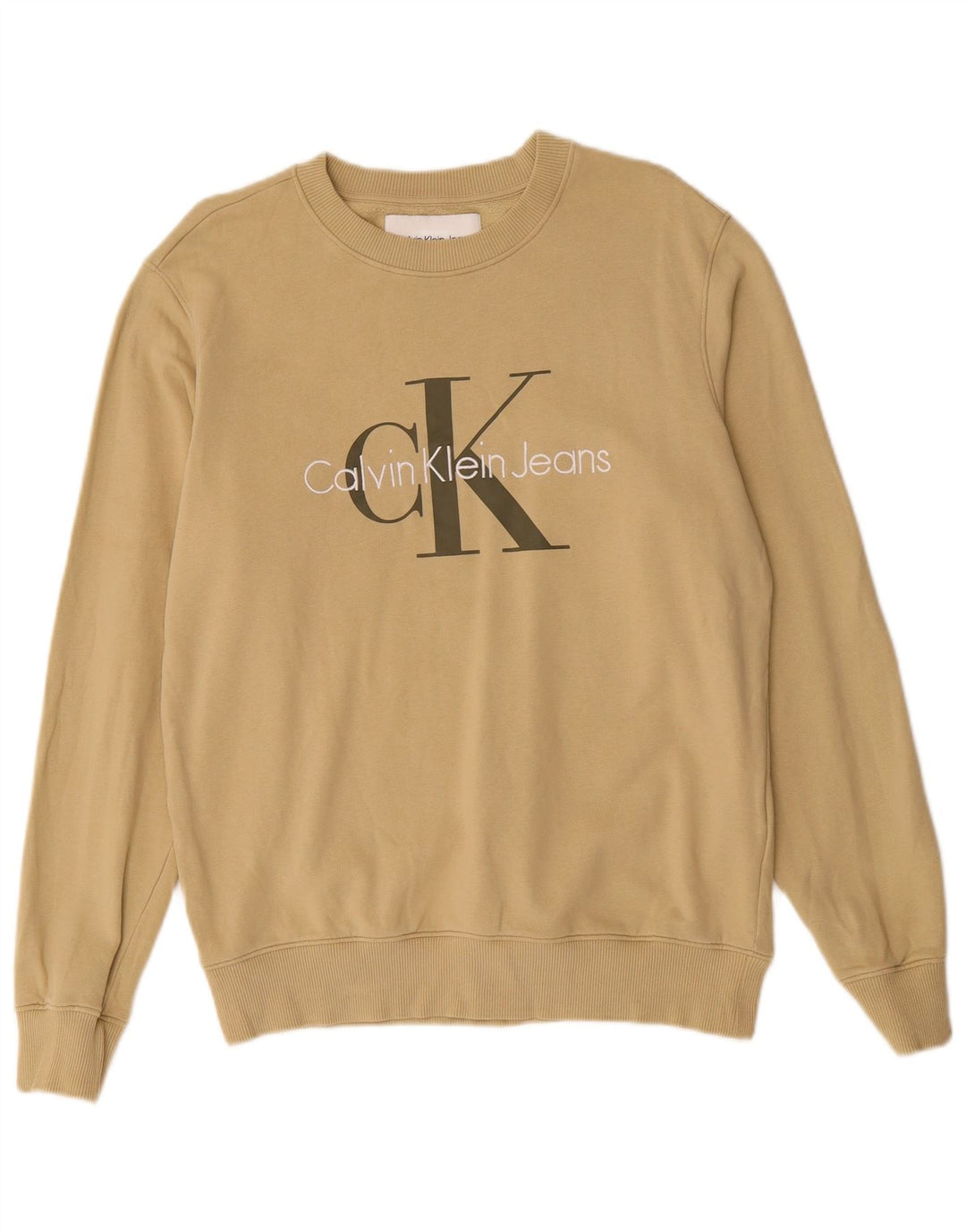 CALVIN KLEIN JEANS Suéter gráfico masculino de algodão bege médio