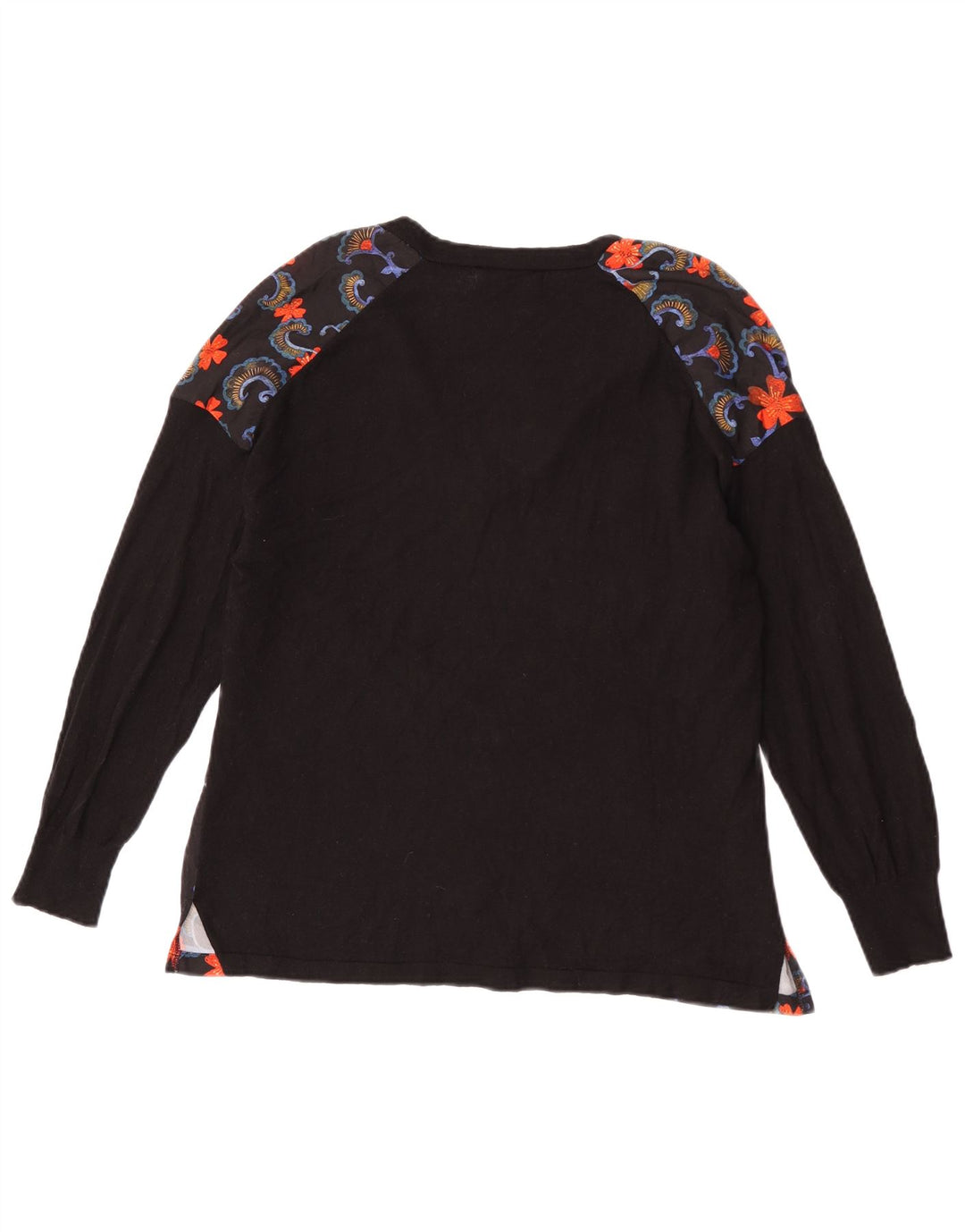 Top feminino Zara manga comprida UK 14 lã floral preta média