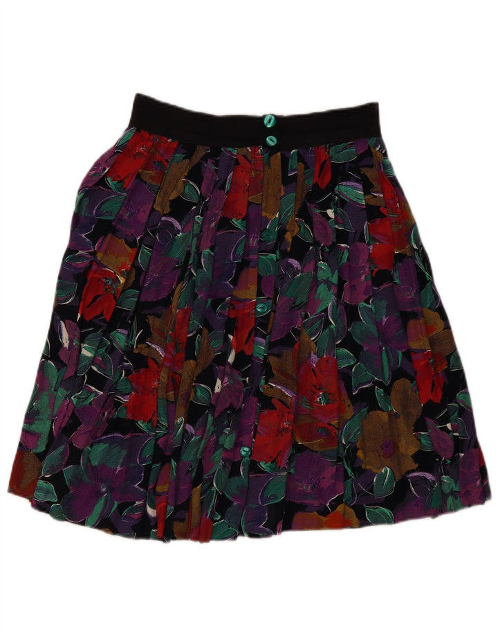Saia larga feminina vintage W30 floral multicolorido médio