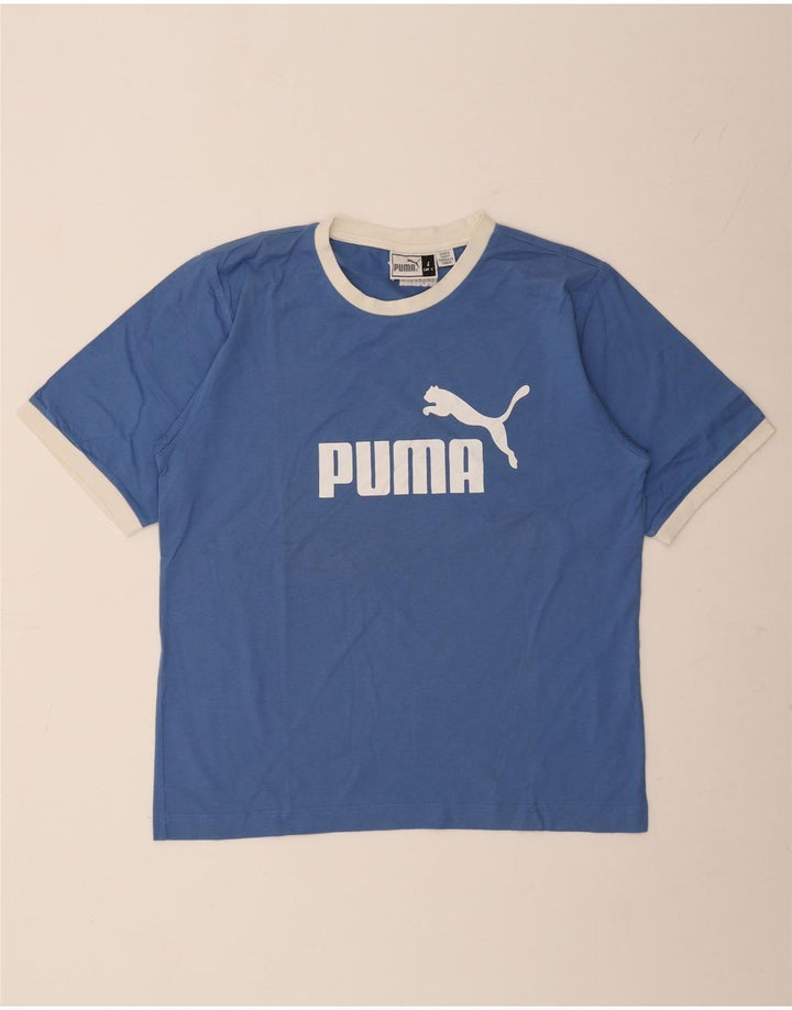 Puma Mens Graphic T-Shirt Top Grande Algodão Azul