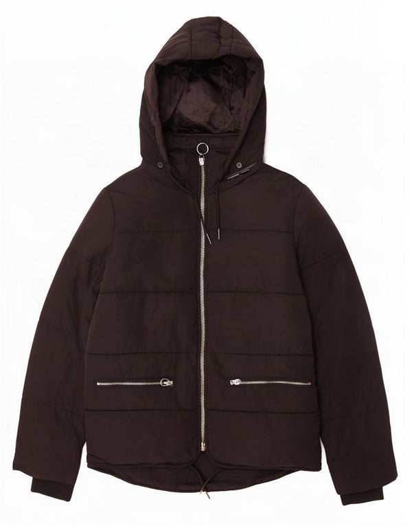 Jaqueta acolchoada com capuz feminina Topshop UK 8 poliéster preto pequeno