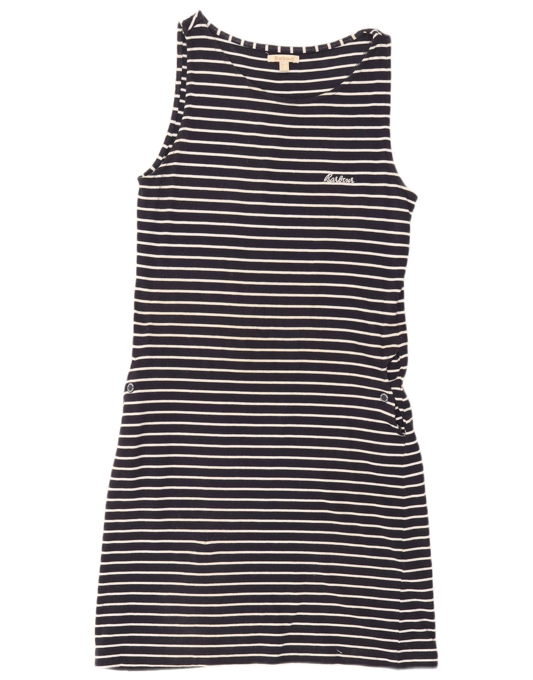 Vestido camiseta feminino sem mangas BARBOUR Reino Unido 12 listrado azul marinho médio
