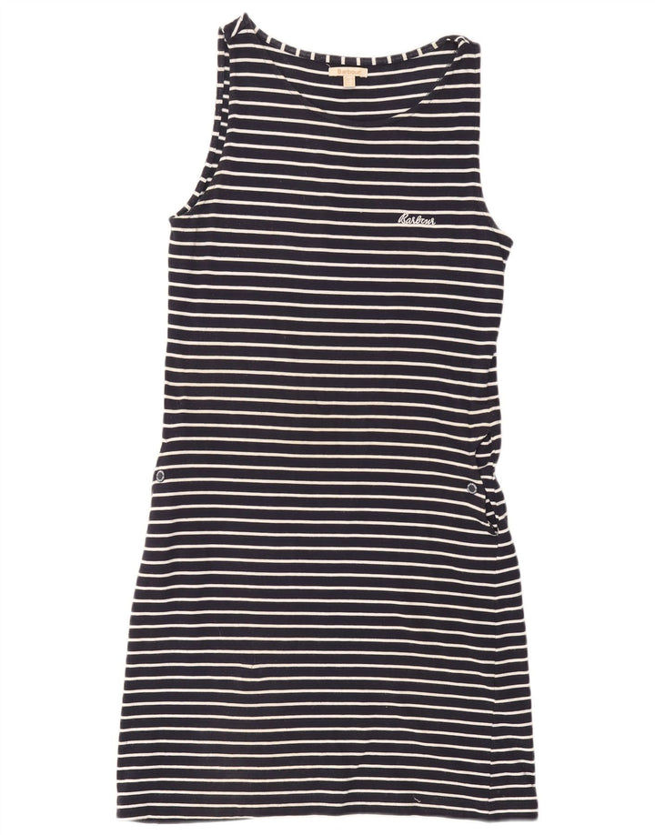 Vestido camiseta feminino sem mangas BARBOUR Reino Unido 12 listrado azul marinho médio
