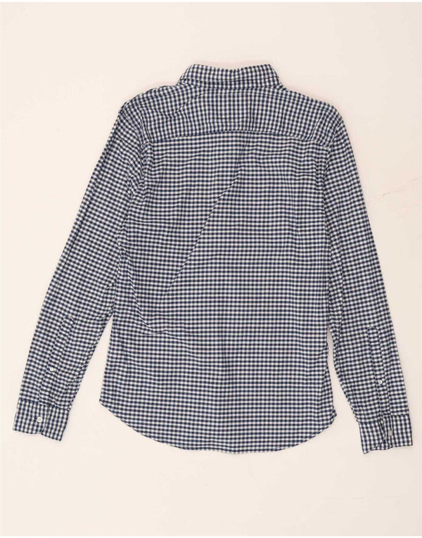 Camisa masculina Hollister pequena azul algodão guingão