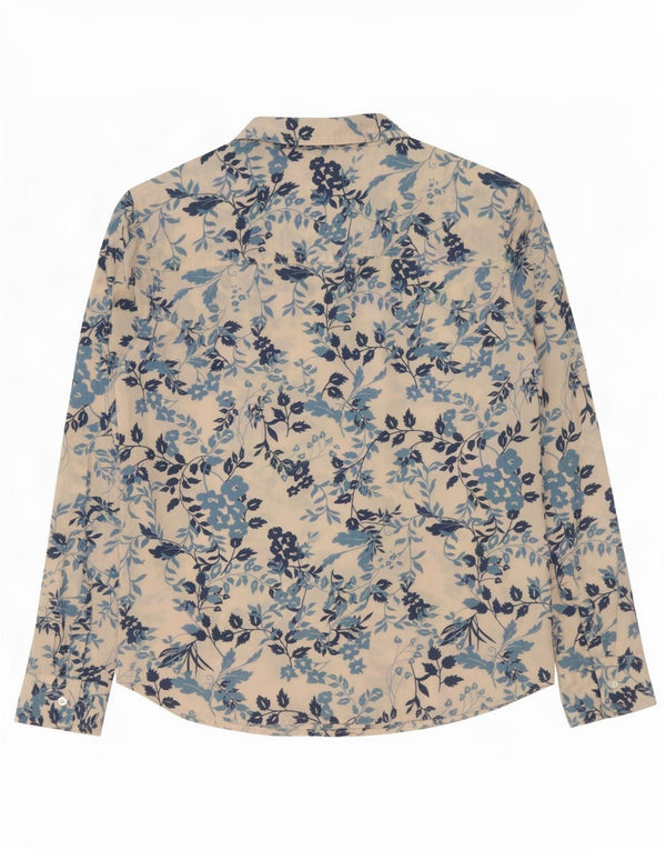 Camisa feminina Benetton UK 16 grande algodão floral azul