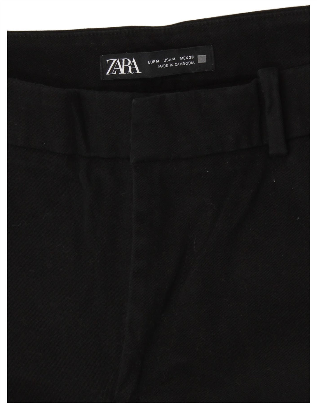 Zara Calça feminina reta cortada média W28 L26 algodão preto
