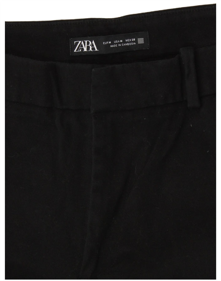 Zara Calça feminina reta cortada média W28 L26 algodão preto