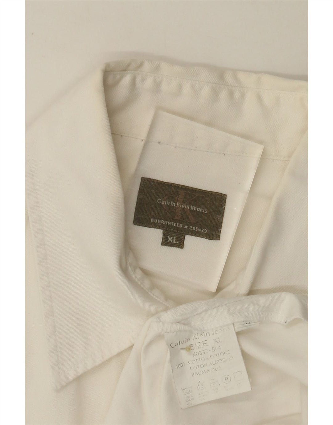 CALVIN KLEIN Camisa masculina cáqui de manga curta XL algodão branco