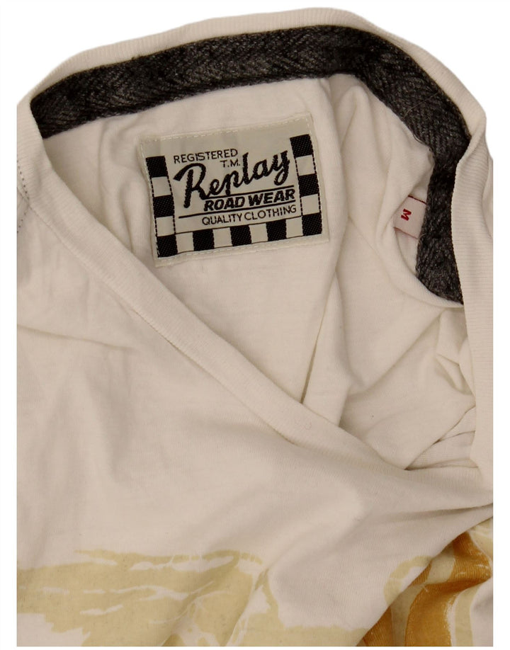 Camiseta gráfica masculina Replay Top médio branco