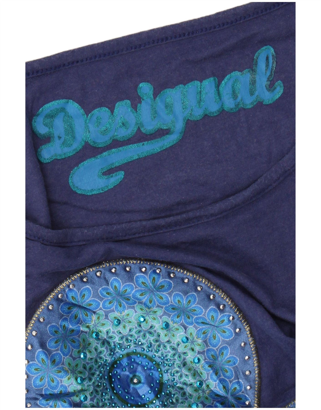 Camiseta gráfica feminina DESIGUAL UK 12 médio azul marinho floral