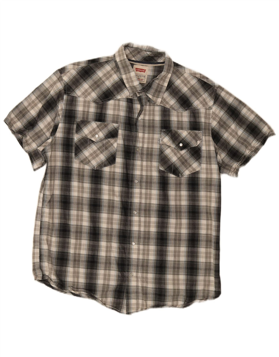 Camisa masculina moderna de manga curta Levi's grande algodão xadrez cinza