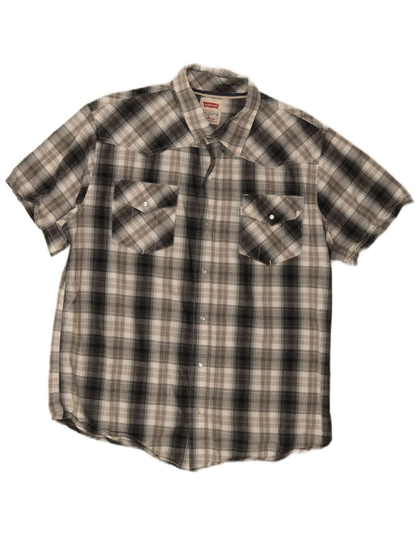 Camisa masculina moderna de manga curta Levi's grande algodão xadrez cinza
