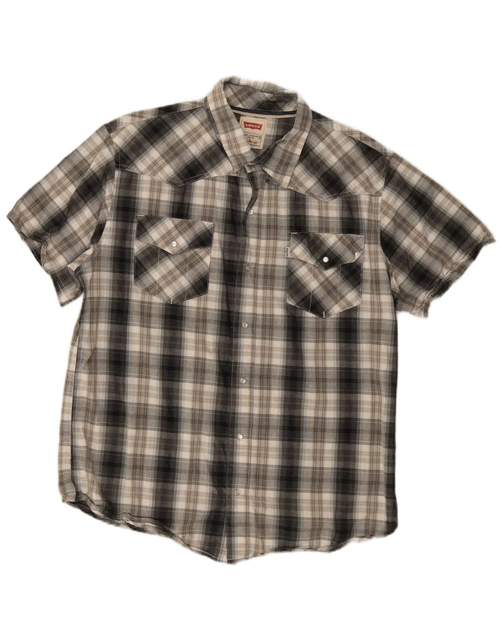 Camisa masculina moderna de manga curta Levi's grande algodão xadrez cinza