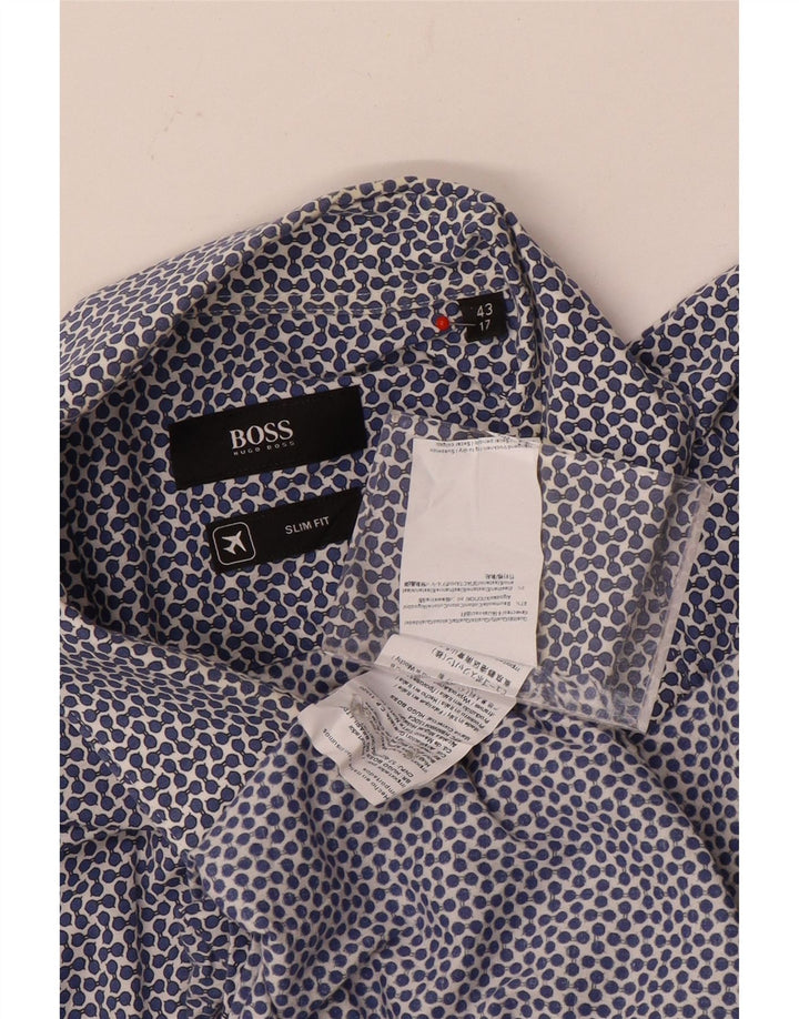 Camisa masculina Hugo Boss com padrão abstrato slim fit tamanho 43 17 XL azul marinho