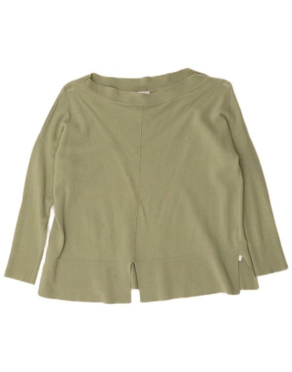 Suéter feminino Reiss com gola canoa grande Reino Unido 6 XS lã verde