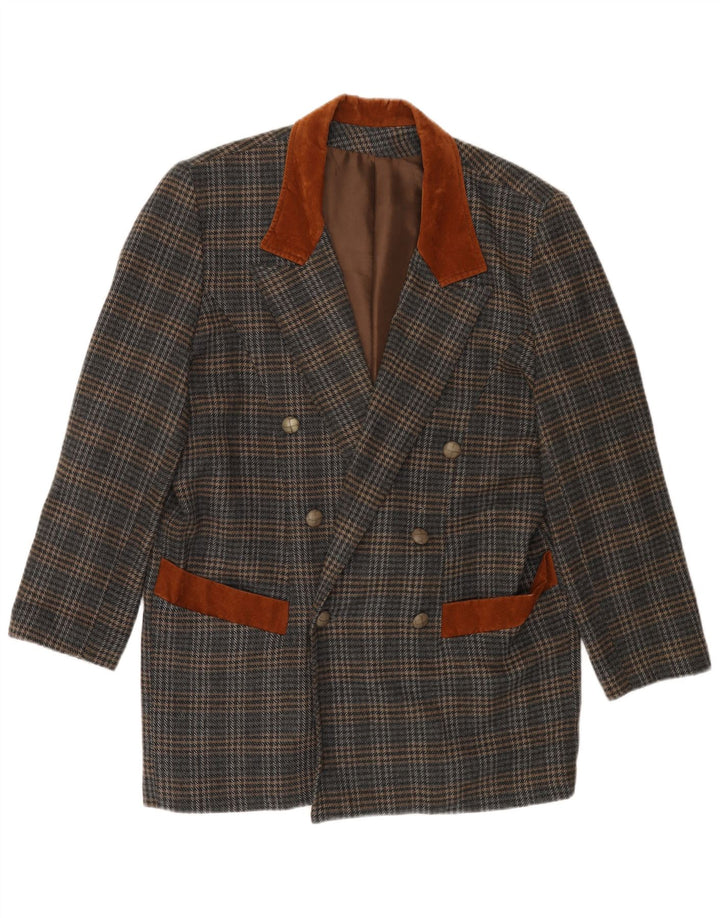 Jaqueta blazer masculina VINTAGE Longline Reino Unido 40 grande cinza houndstooth