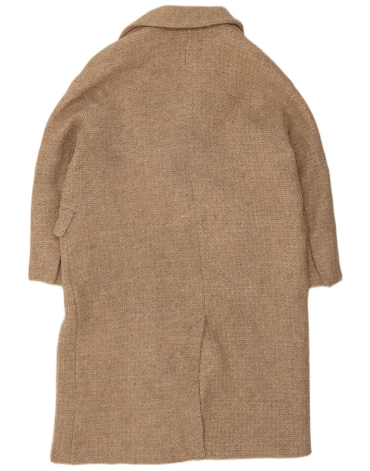 Casaco feminino Zara com peito duplo Reino Unido 42 XL lã bege