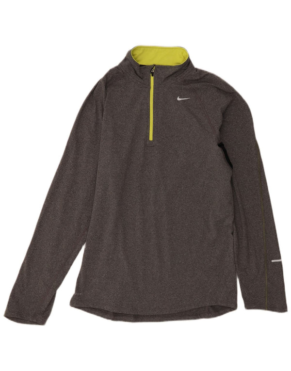 Pulôver masculino Nike Dri Fit com decote em zíper e moletom pequeno cinza colorido