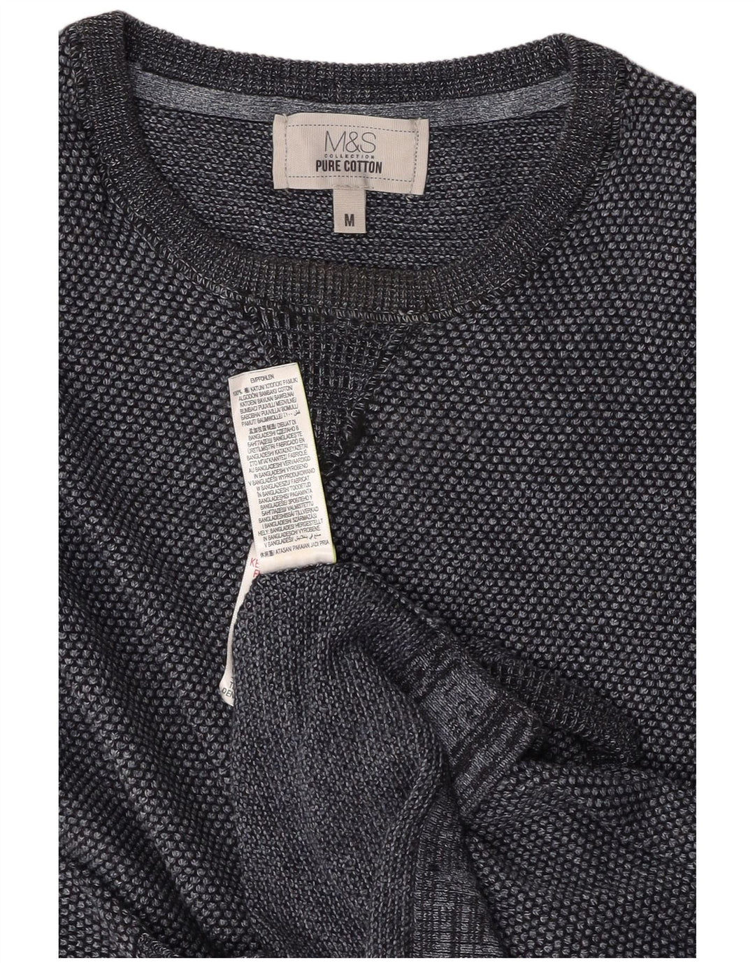 Suéter masculino MARKS & SPENCER com gola redonda e algodão cinza médio