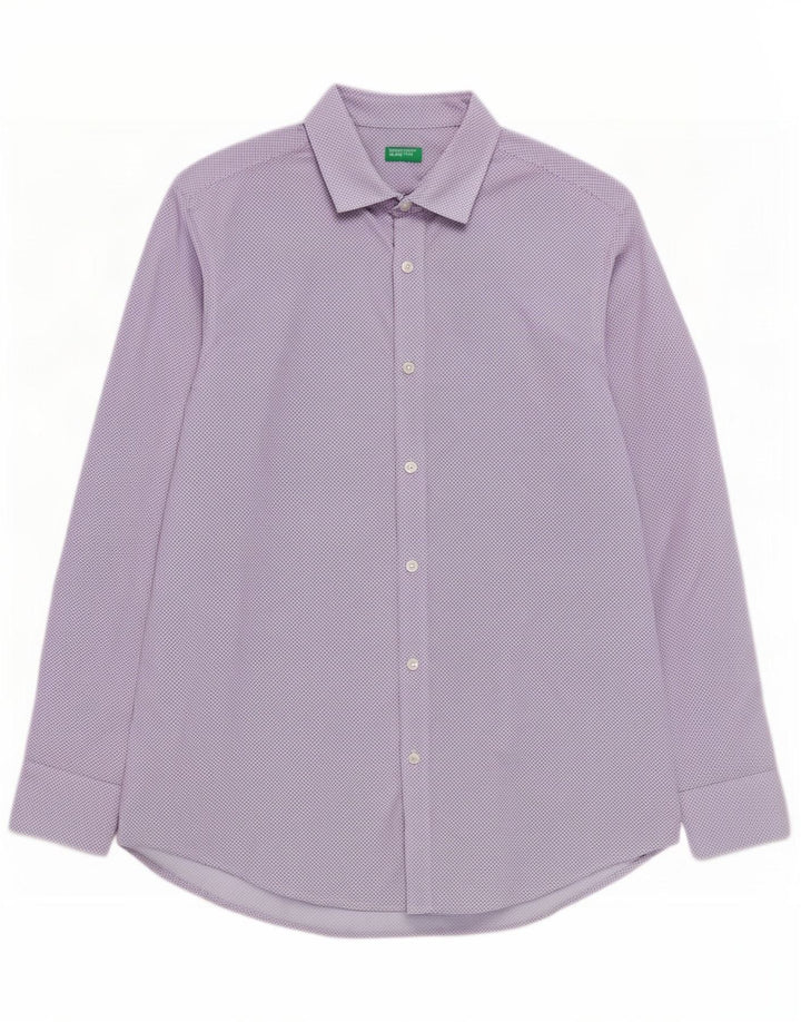 Camisa masculina Benetton médio azul manchado
