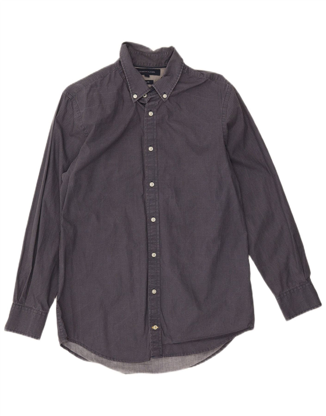 Camisa masculina TOMMY HILFIGER slim fit médio algodão manchado azul marinho