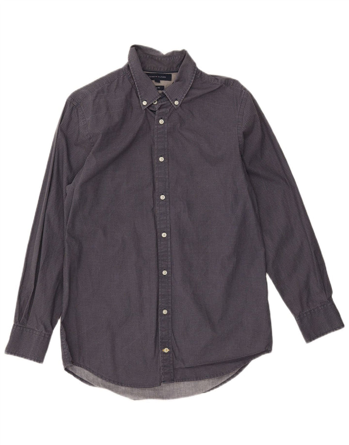 Camisa masculina TOMMY HILFIGER slim fit médio algodão manchado azul marinho