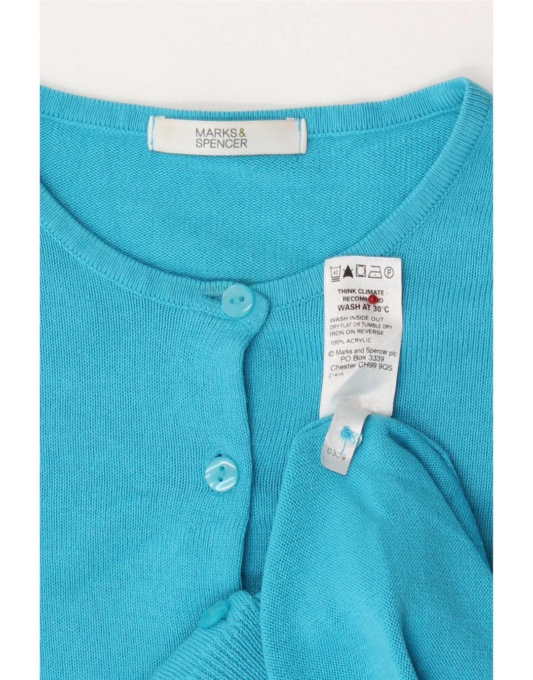 Suéter cardigã feminino Marks & Spencer Reino Unido 8 pequeno turquesa acrílico