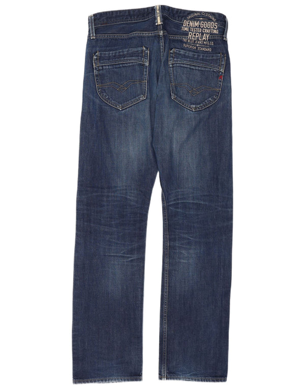 Replay Jeans Straight Masculino W31 L34 Azul Marinho Algodão