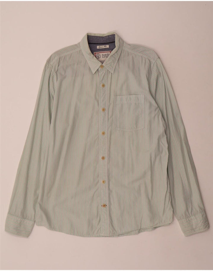 Fat Face Mens Classic Fit Camisa Grande Algodão Listrado Verde