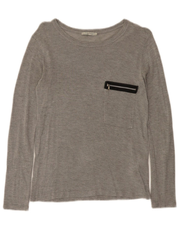Zara Womens Trafaluc Top manga comprida Reino Unido 14 grande cinza manchado viscose