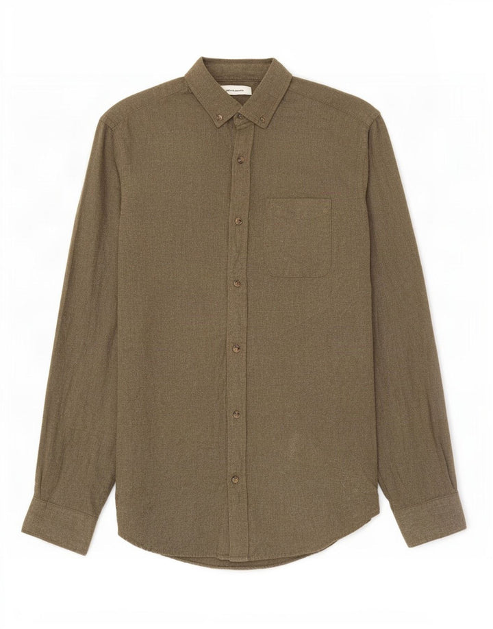 Camisa masculina de flanela Jack & Jones pequena de algodão cáqui