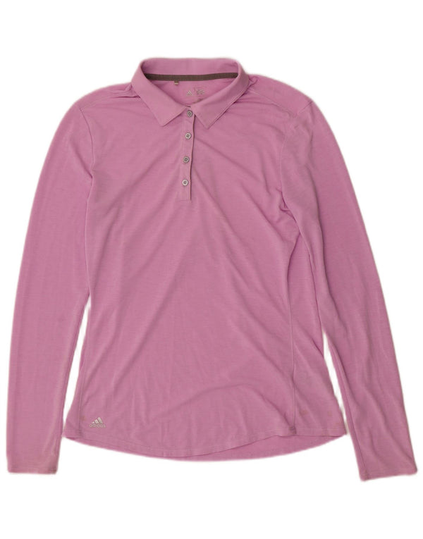 Camisa polo feminina de manga comprida Adidas UK 10 pequena rosa poliéster