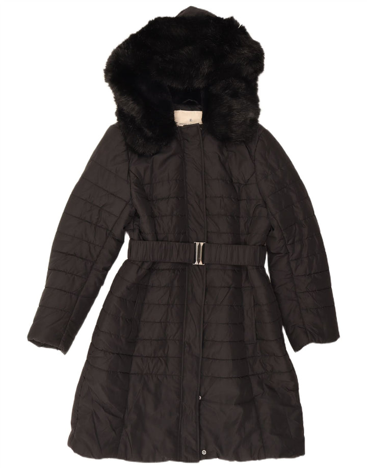 Casaco acolchoado com capuz feminino French Connection UK 12 poliéster preto médio