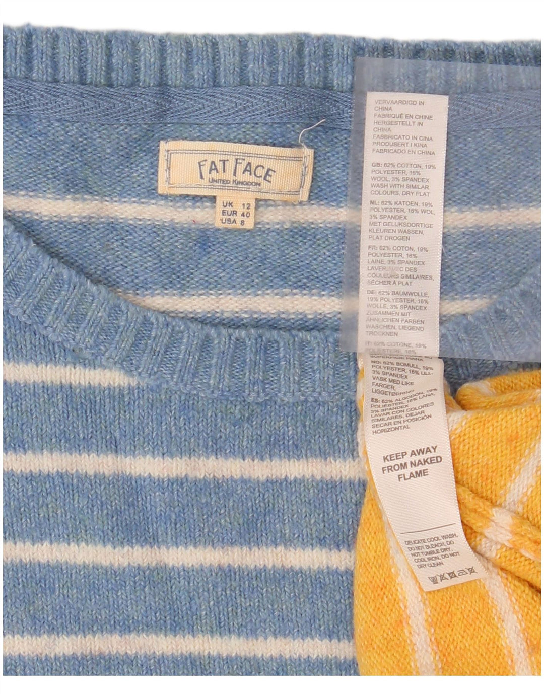 Suéter feminino FAT FACE com gola redonda UK 12 listrado azul médio