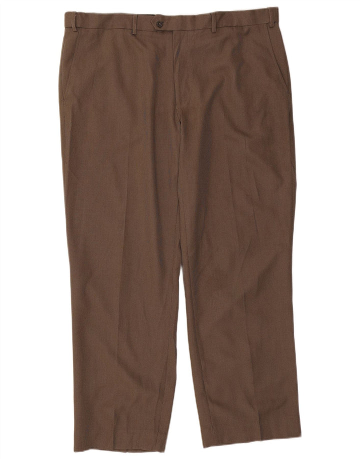 Calça masculina de ajuste regular Marks & Spencer W40 L29 poliéster marrom