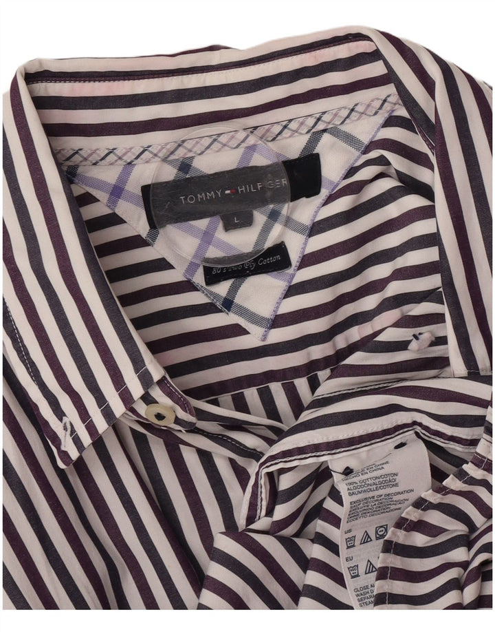 Camisa masculina Tommy Hilfiger grande listrada multicolorida de algodão