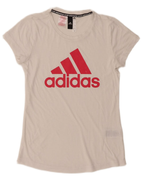 Adidas Girls Graphic T-Shirt Top 14-15 Years White Polyester