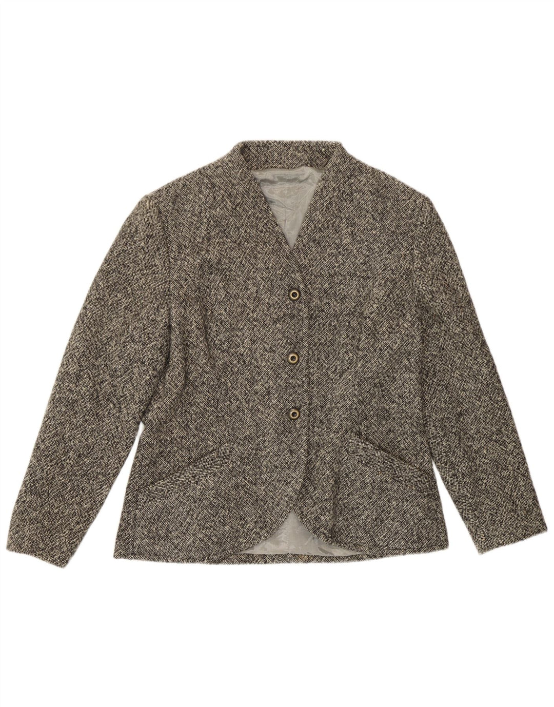 Jaqueta blazer vintage feminina com 3 botões Reino Unido 12 cinza médio manchado