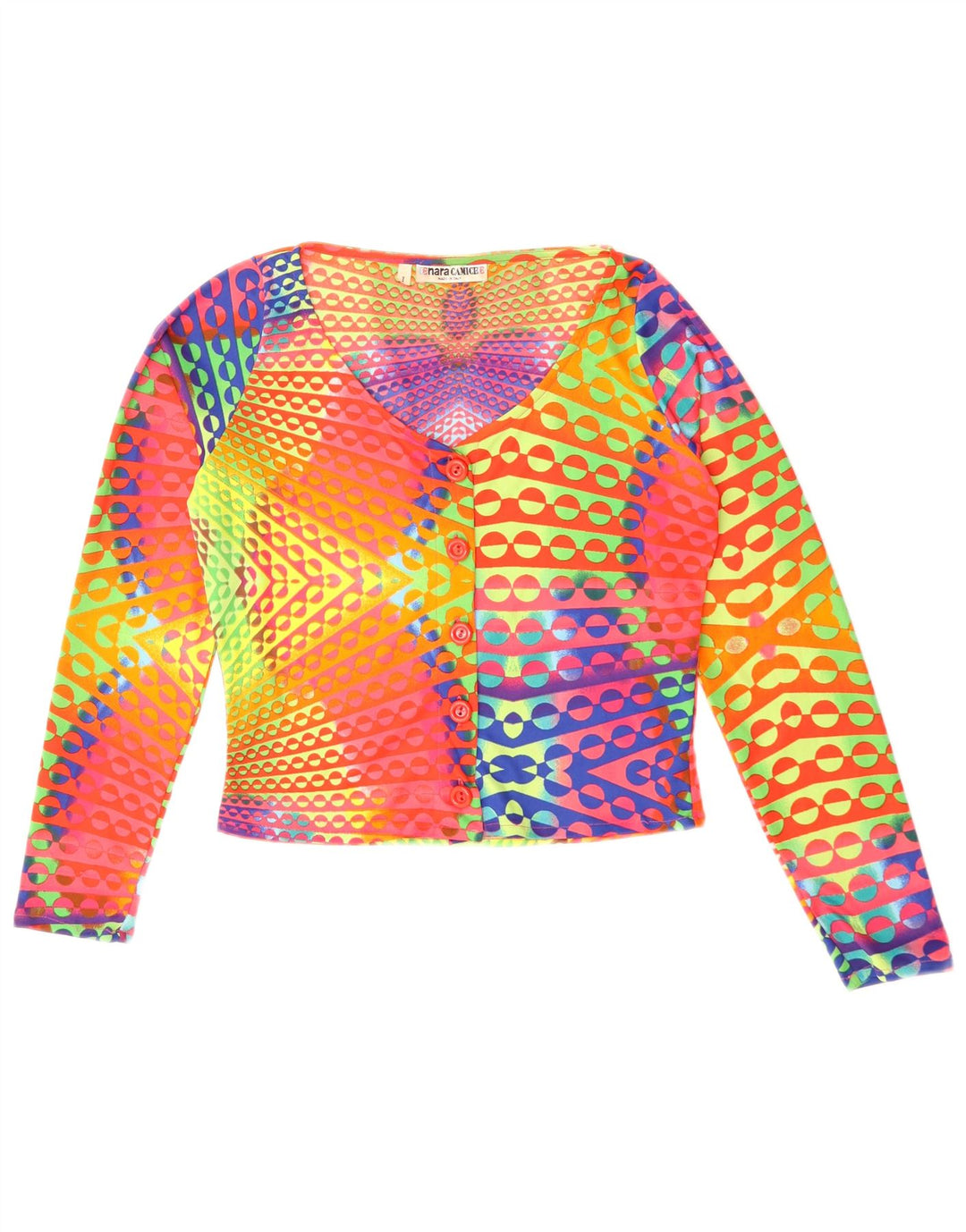 Top cropped feminino Naracamicee UK 12 seda geométrica média multicolorida