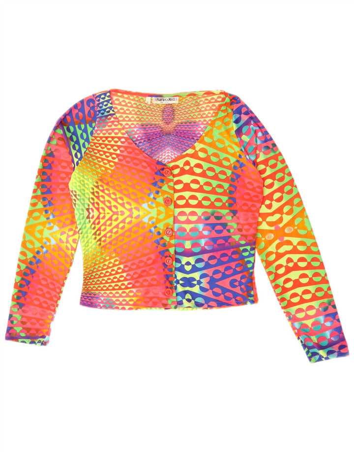 Top cropped feminino Naracamicee UK 12 seda geométrica média multicolorida