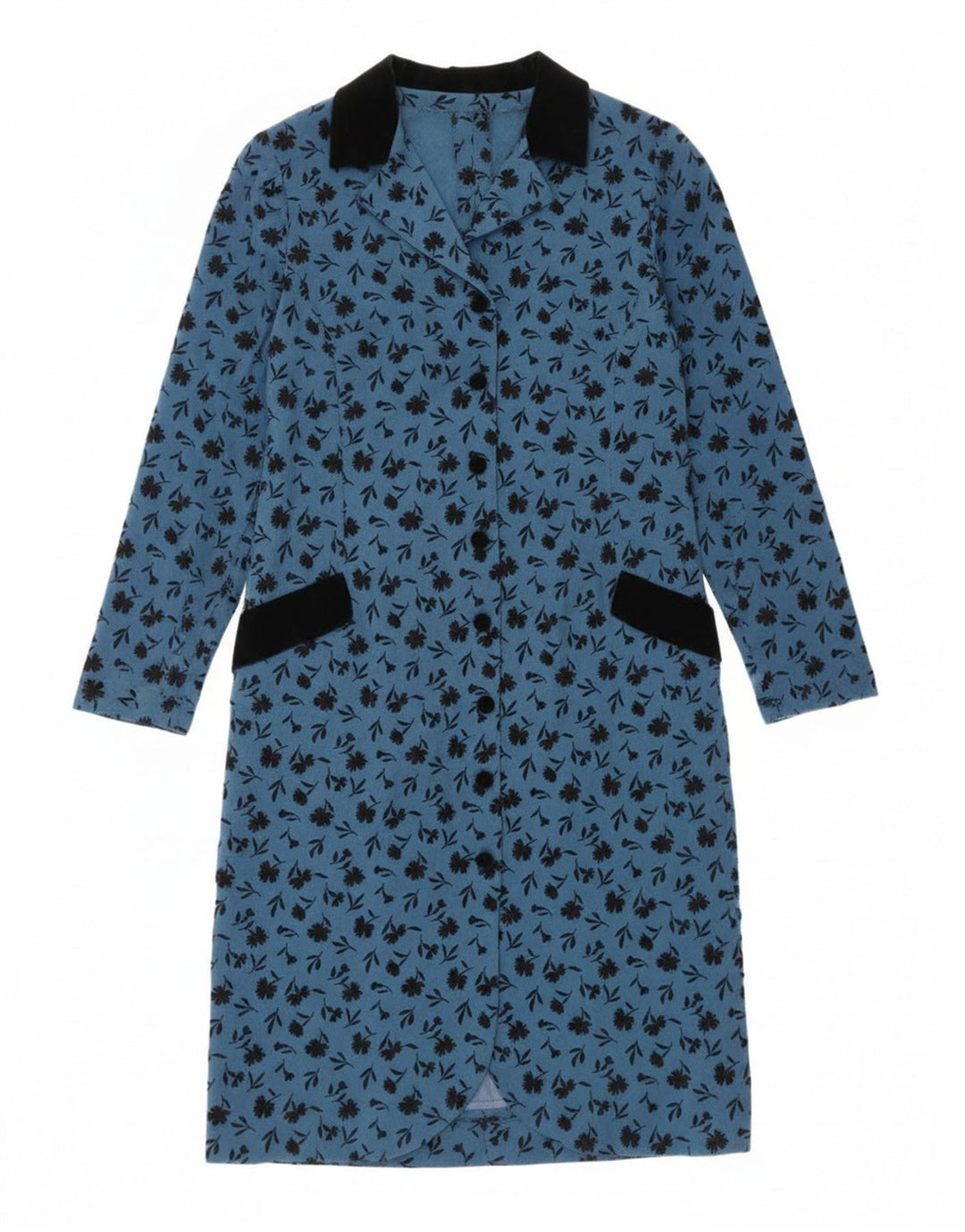 Vestido feminino vintage de manga comprida UK 14 floral azul médio