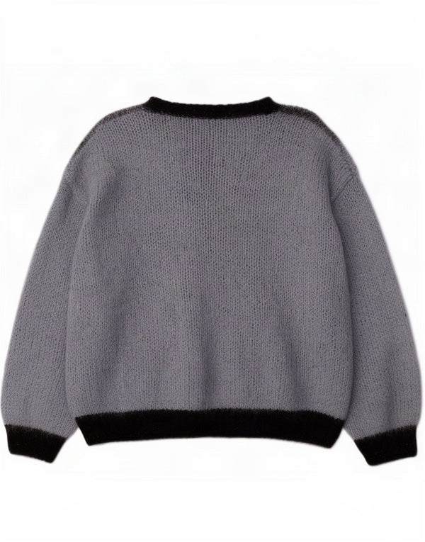 Suéter cardigã feminino vintage Reino Unido 16 grande azul argyle/diamante
