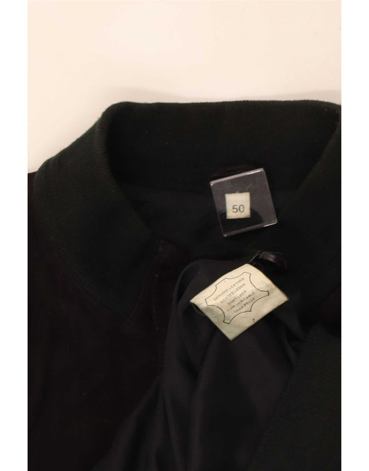 Jaqueta bomber de camurça masculina vintage IT 50 grande couro preto