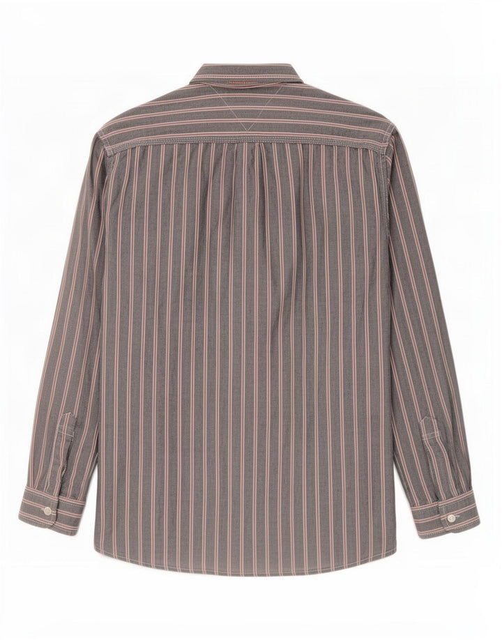Camisa masculina Tommy Hilfiger cinza médio listrado algodão