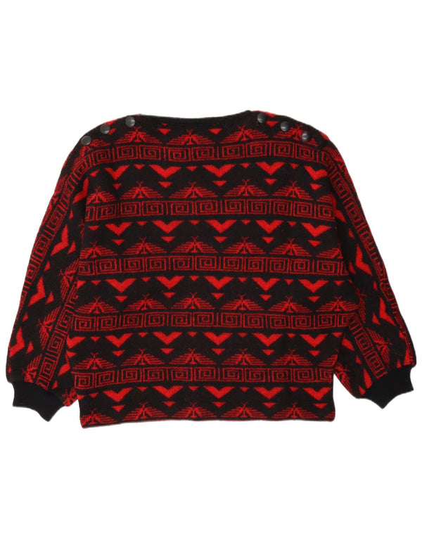 Suéter feminino vintage com gola canoa UK 16 grande Red Fair Isle Aztec