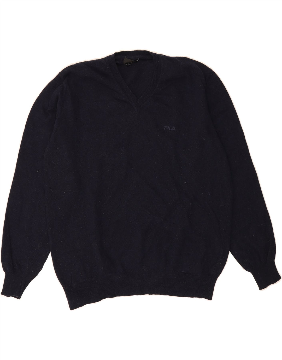 FILA Mens V-Neck Jumper Sweater XL Navy Blue Wool Vintage Fila and Second-Hand Fila from Messina Hembry 