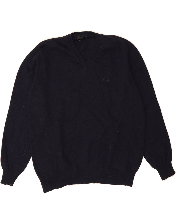 FILA Mens V-Neck Jumper Sweater XL Navy Blue Wool Vintage Fila and Second-Hand Fila from Messina Hembry 