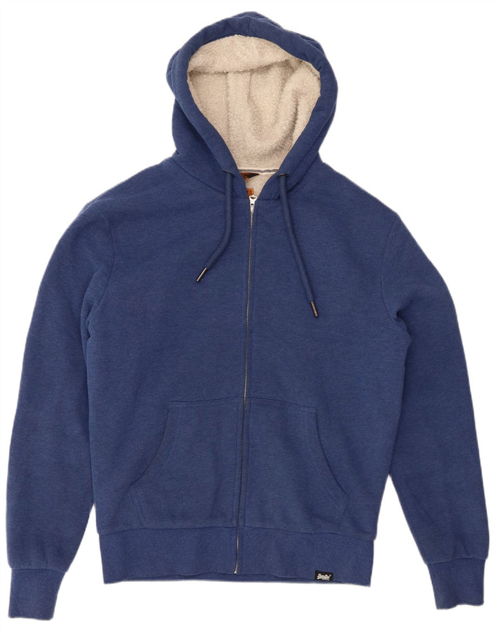 Suéter masculino Superdry com capuz e zíper pequeno azul algodão
